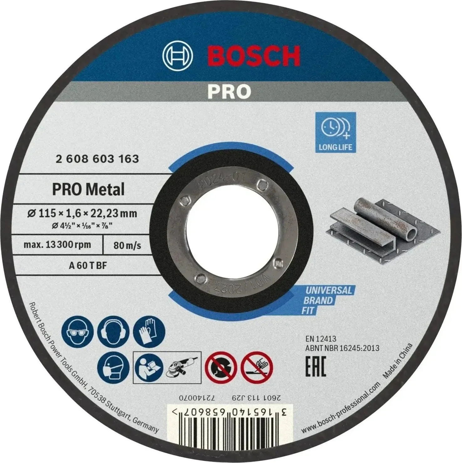 Bosch Professional Doorslijpschijf PRO Metal 115x22,23mm VE=1 - 2608603163