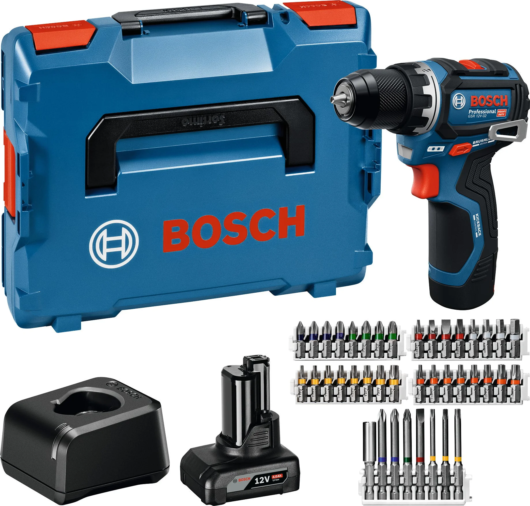 Bosch Professional PRO GSR 12V-32 Accu schroefboormachine 1x 2.0Ah 1x 4.0Ah + 40-delige bitset - 06019N7005