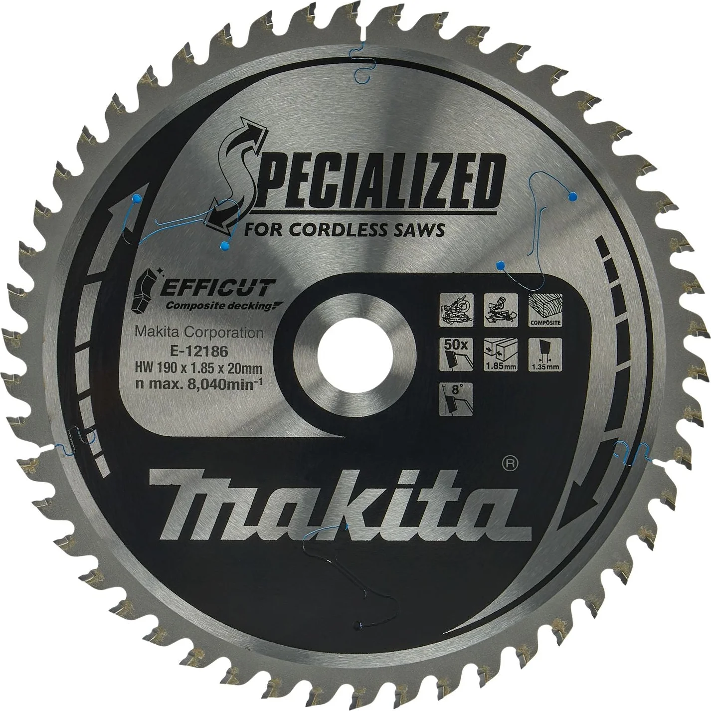 Makita Afkortzaagblad voor WPC | Efficut | Ø 190mm Asgat 20mm 50T - E-12186