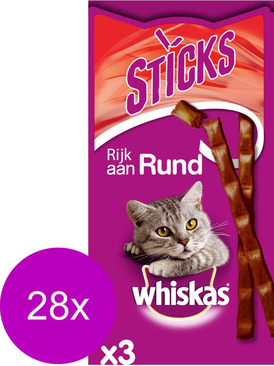 28x Whiskas Sticks Kattensnack Rund 18 gr