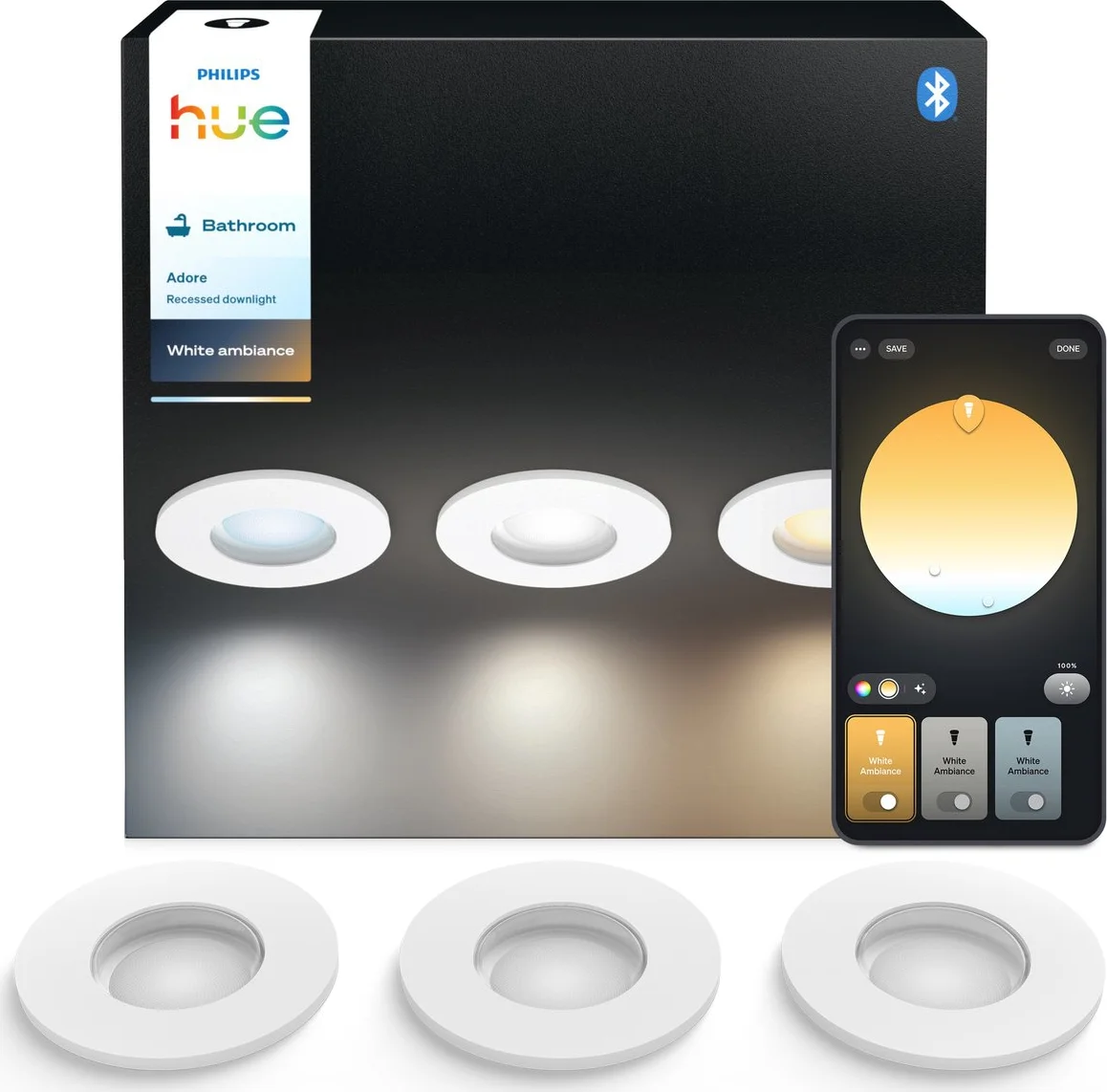 Philips Hue Adore badkamerinbouwspot White Ambiance Wit 3-pack