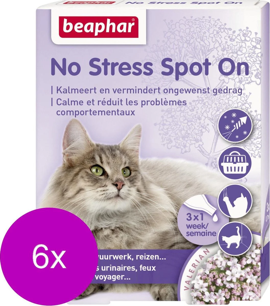 6x Beaphar No Stress Kat Spot On 3 pipetten