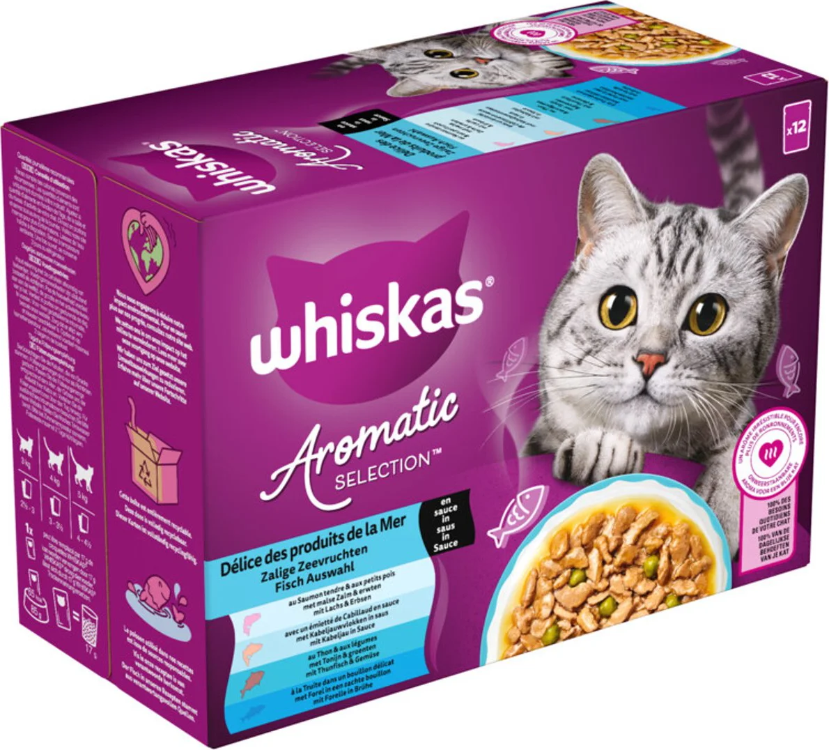 Whiskas Kattenvoer Nat Aromatic Adult 1+ Zeevruchten Selectie Multipack 12x85 gr