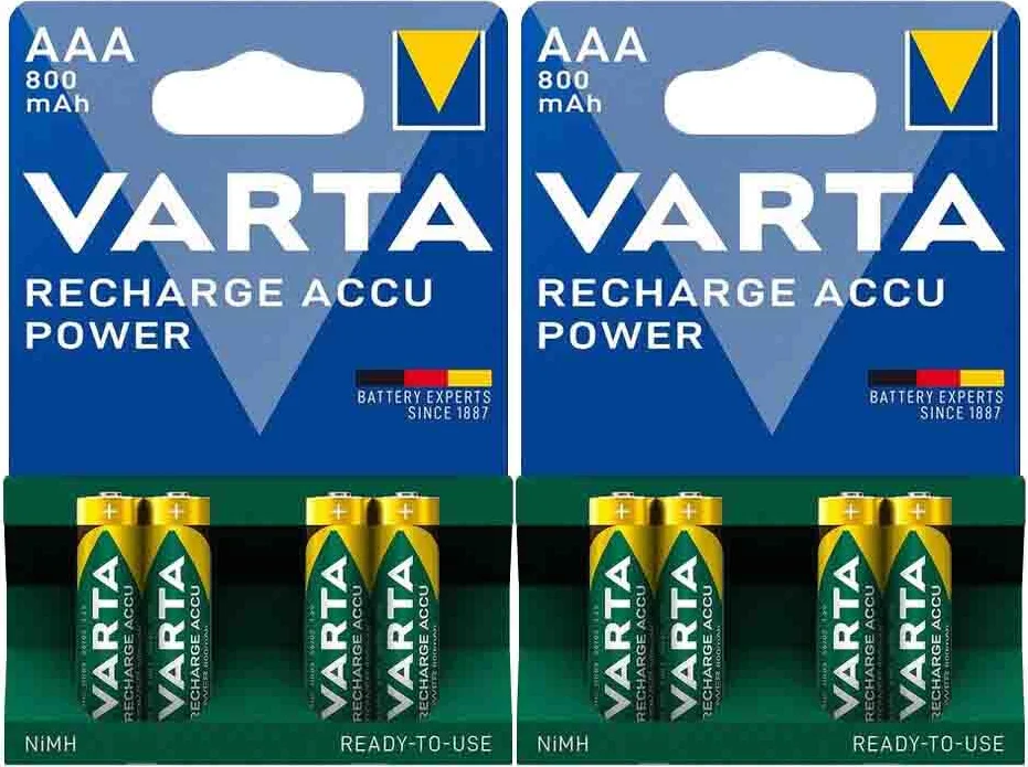 2x Varta Recharge Accu Power Oplaadbare Batterijen AAA 800mAh 4 stuks