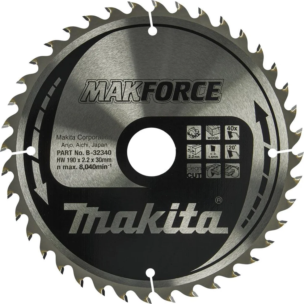 Makita Cirkelzaagblad voor Hout | Makforce | Ø190mm Asgat 30mm 40T - B-32340