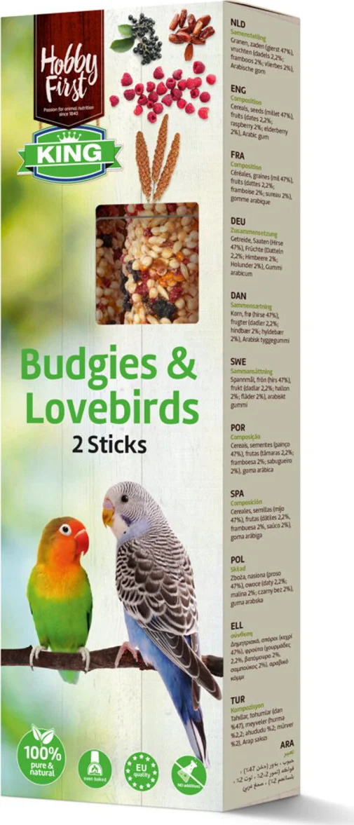 10x HobbyFirst King Sticks Parkiet & Dwergpapegaai Fruit 60 gr