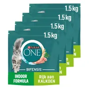 4x Purina ONE Kattenvoer Droog Indoor Kalkoen 1,5 kg