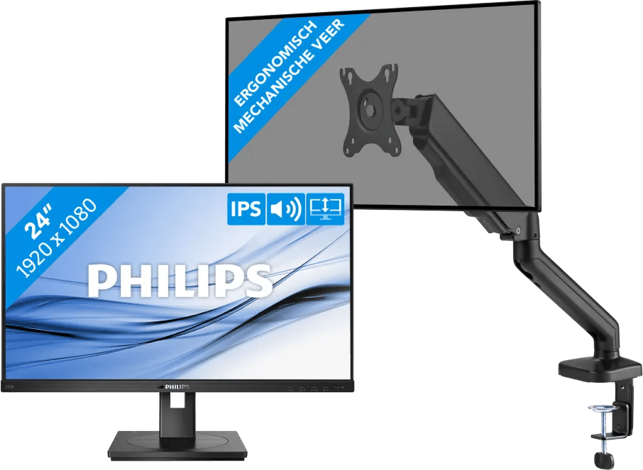 Philips 242B1G/00 + BlueBuilt Monitorarm Mechanische Veer voor 1 Monitor