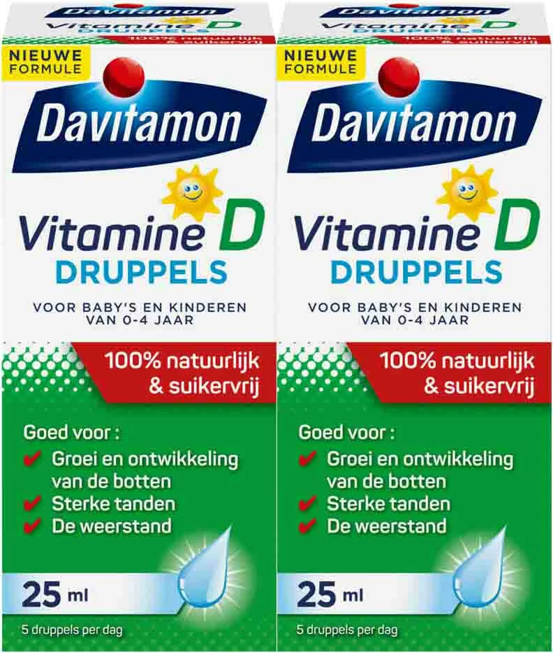 2x Davitamon Vitamine D Druppels 100% Natuurlijk 25 ml