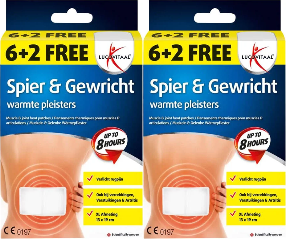 2x Lucovitaal Spier & Gewricht Warmtepleister Rug Maxi 8 stuks