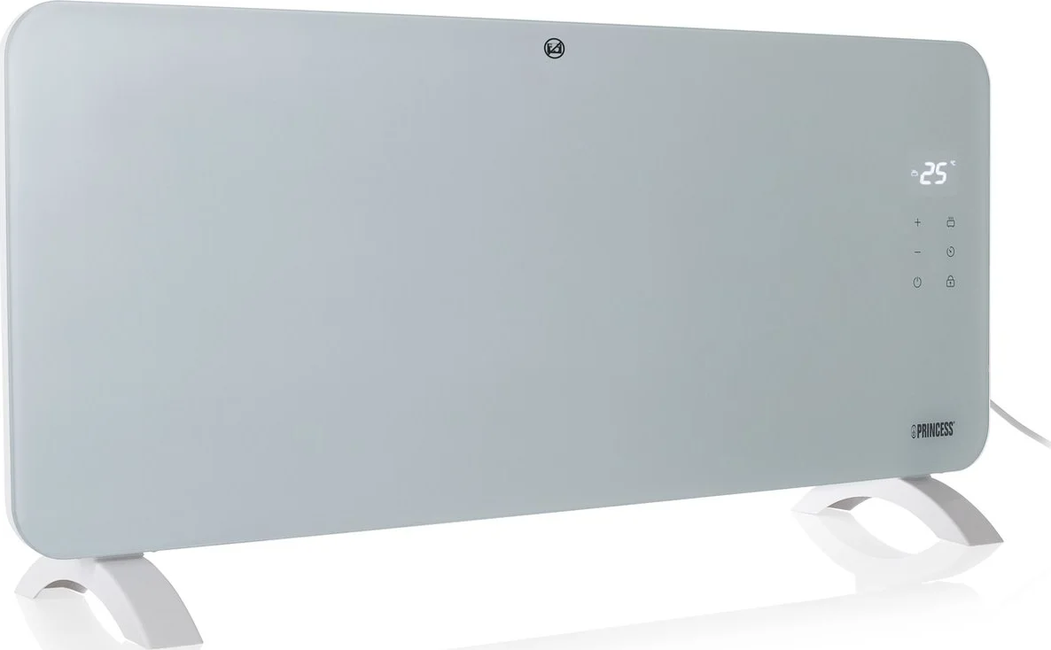 Princess 348201 Smart Glazen Paneelverwarmer – 2000W – WiFi & App-bediening – Instelbare Thermostaat – 2 Warmtestanden – Timer – LED Touchscreen – Vrijstaand & Wandmontage – IP24 – Wit