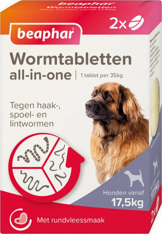 6x Beaphar All-in-one Ontworming Tabletten Hond 17,5 - 70 kg 2 tabletten