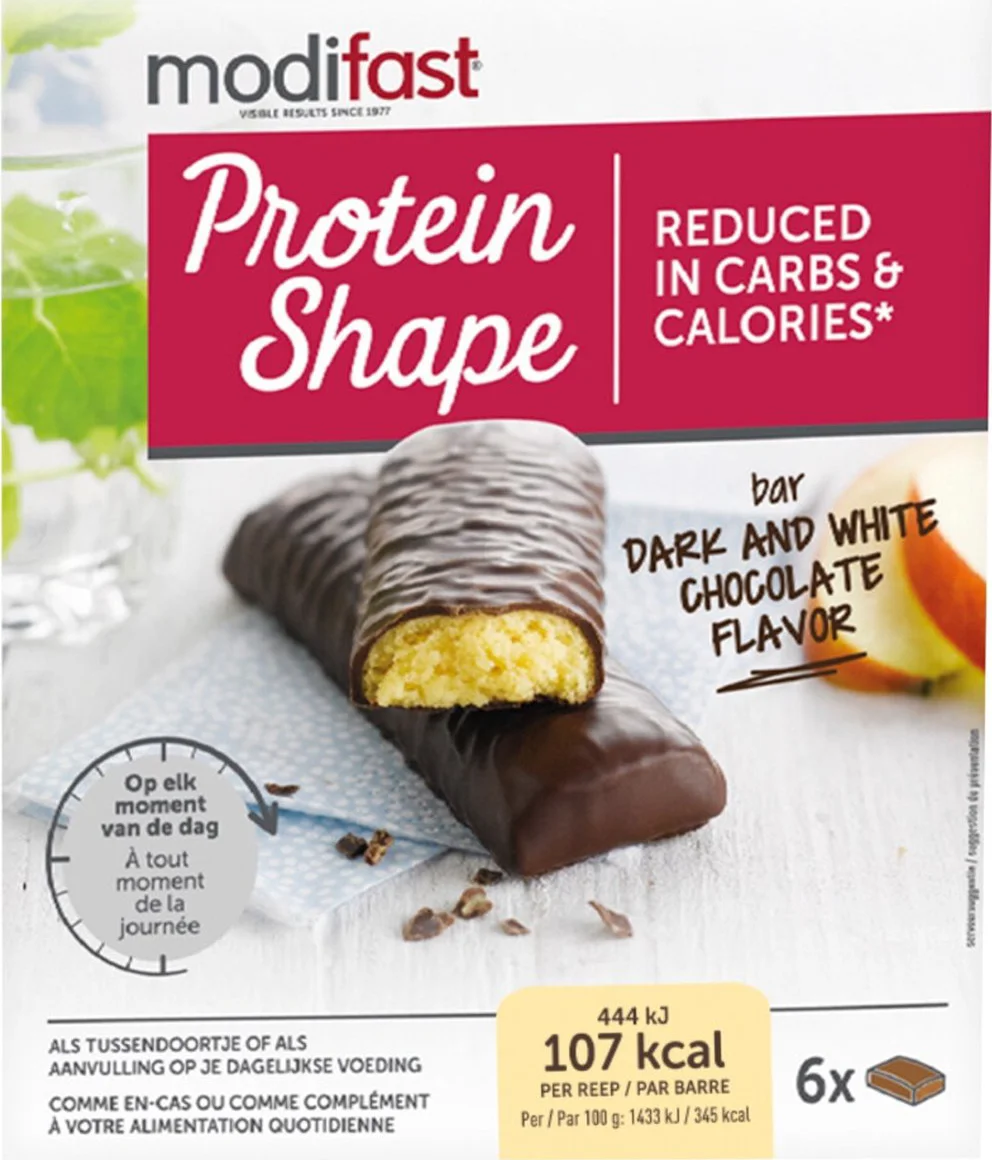 Modifast Protein Shape Reep Pure & Witte Chocolade 6 x 31 gr