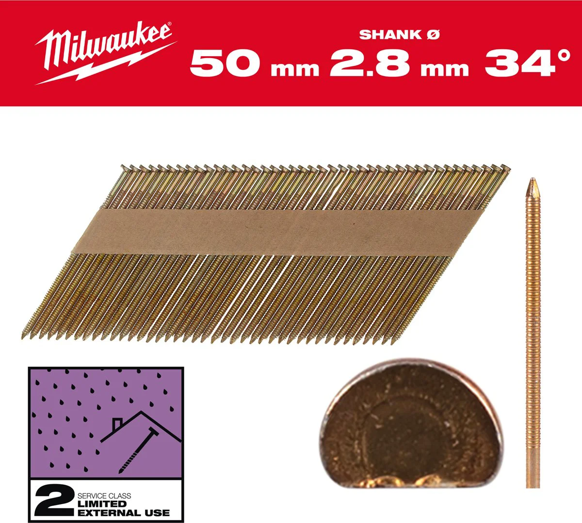 Milwaukee Nagels D-kop 34° 50mm | Ring Schacht | Gegalvaniseerd | VE=2200 - 4932492606