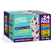 Edgard & Cooper Adult Chunks Kattenvoer Nat Kip & Zalm & Kalkoen & Lam 24 x 85 gr