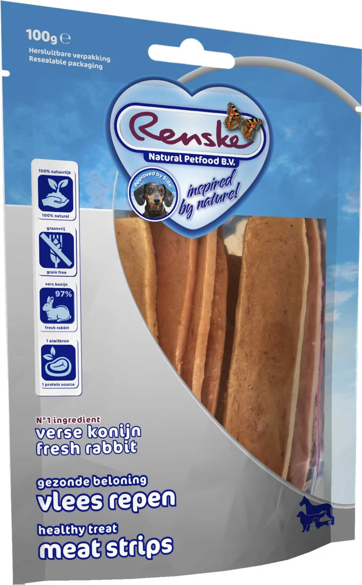 Renske Gezonde Beloning Vleesrepen Hondensnack Konijn 100 gr