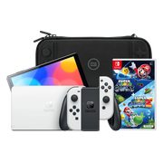 Nintendo Switch OLED Wit + Super Mario Galaxy 1+2 + BlueBuilt Beschermhoes