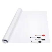 Whiteboard Folie XL Zelfklevend (200 x 60 cm) met 4 Stiften met Wisser - Whiteboard Sticker - Beschrijfbare Muursticker - Whiteboardsticker - Whiteboardfolie - Schoolbord Folie - Memobord Folie