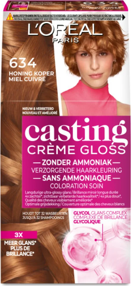 3x L'Oréal Casting Crème Gloss Semi-Permanente Haarkleuring 634 Donker Goud Koperblond