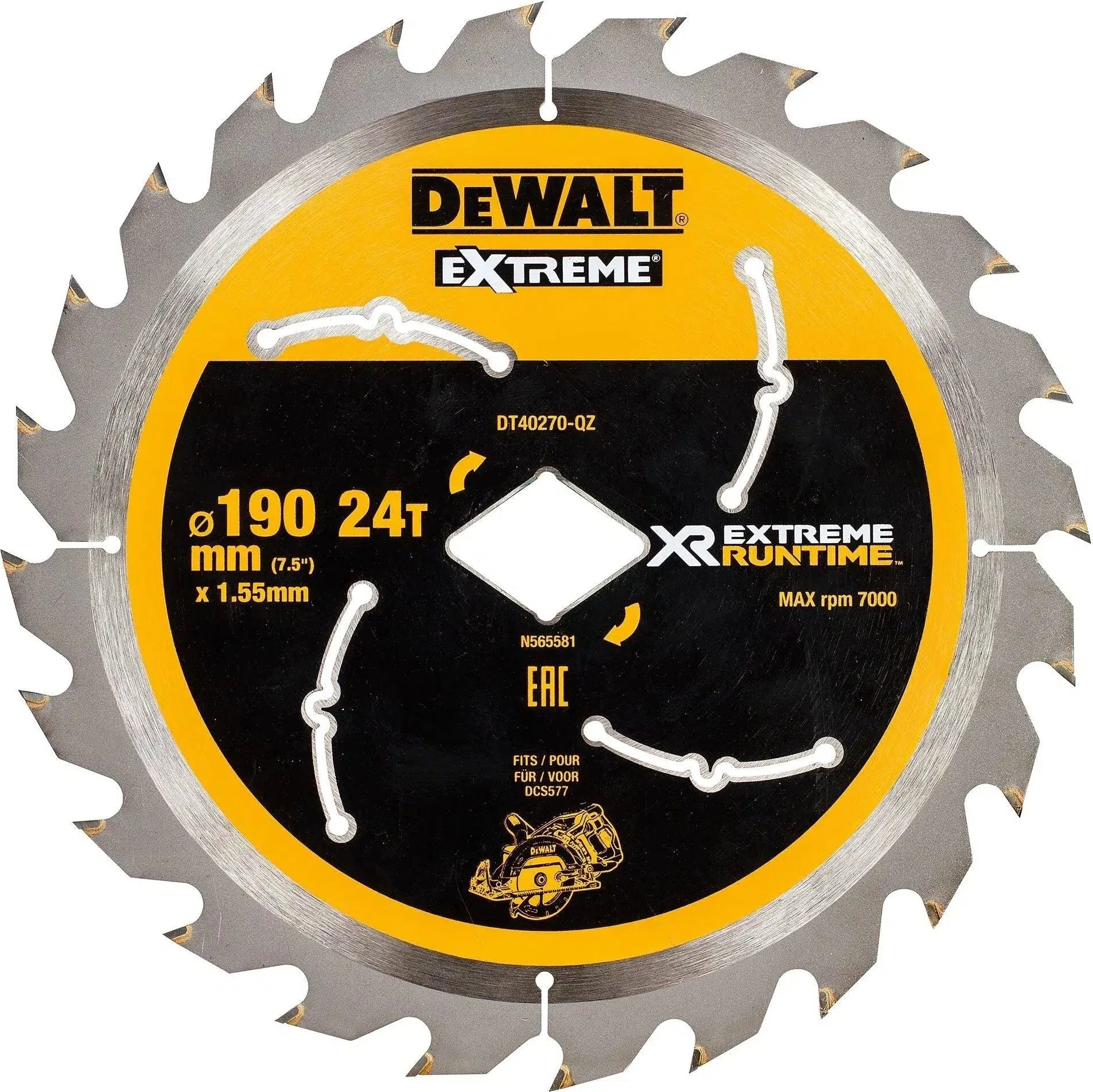 DeWALT Cirkelzaagblad voor Hout | Extreme Runtime | Ø 190mm Asgat Ruit 24T - DT40270-QZ