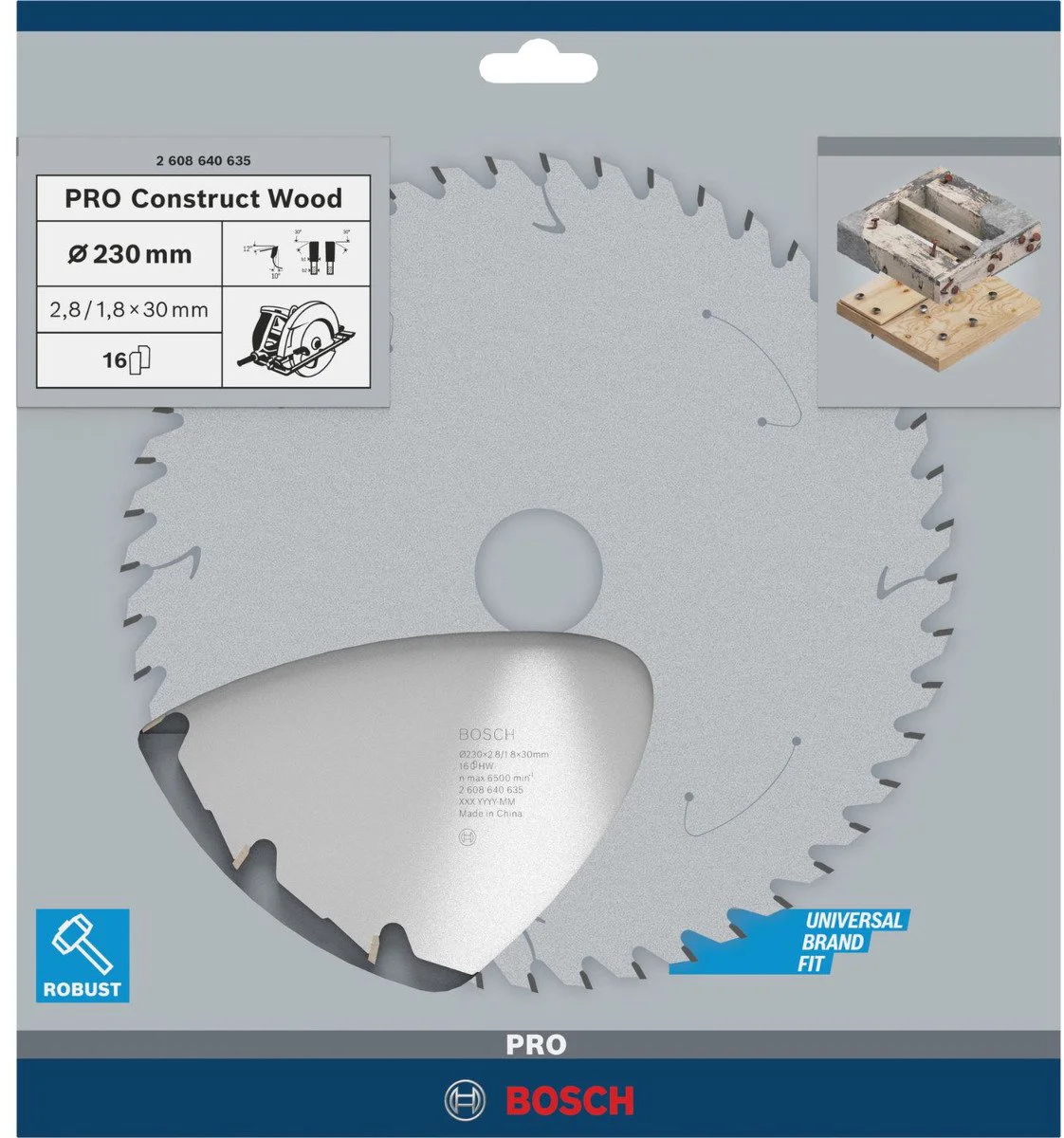 Bosch Professional Cirkelzaagblad PRO Construct Wood | Ø 230 x 2,8 x 30mm 16T - 2608640635