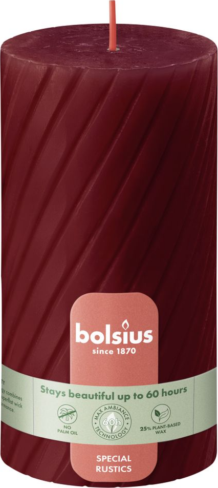 Bolsius Rustiek Twisted Ribbed Stompkaars Red Velvet