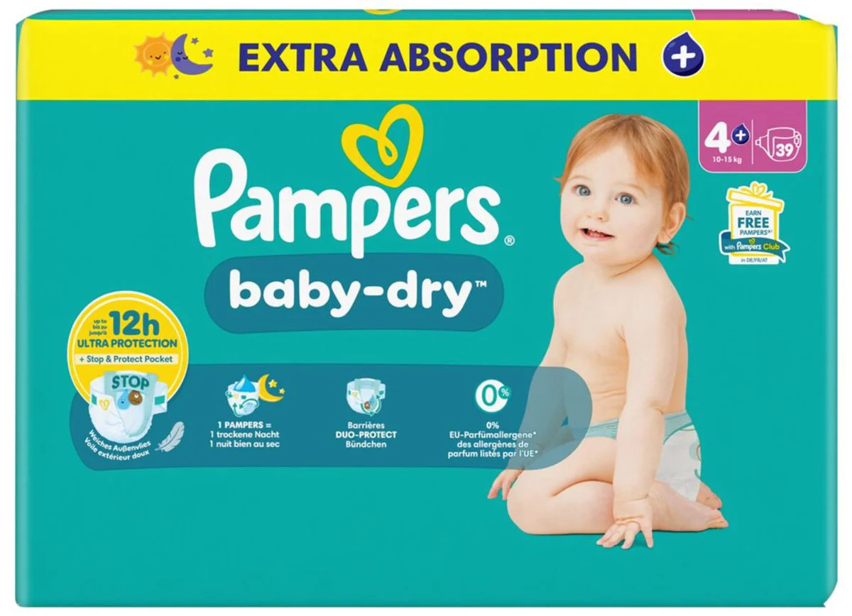 2x Pampers Baby Dry Luiers Maat 4+ (10-15 kg) 39 stuks