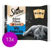 13x Sheba Mini Filets Adult Kattenvoer Natvoer Vis Selectie in Saus Kuipjes 340 gr