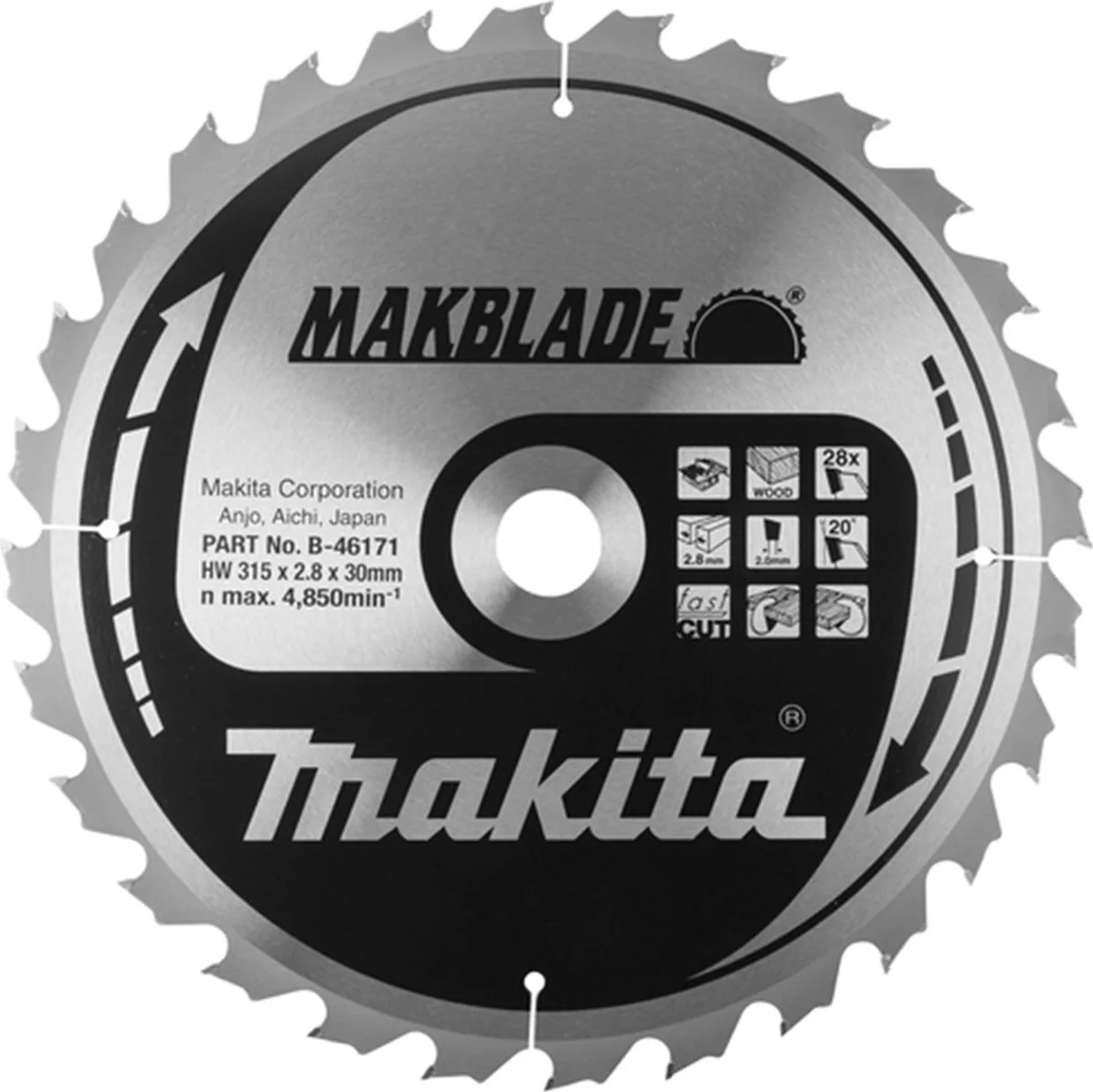 Makita Tafelzaagblad voor Hout | Makblade | Ø 315mm Asgat 30mm 24T - B-46171
