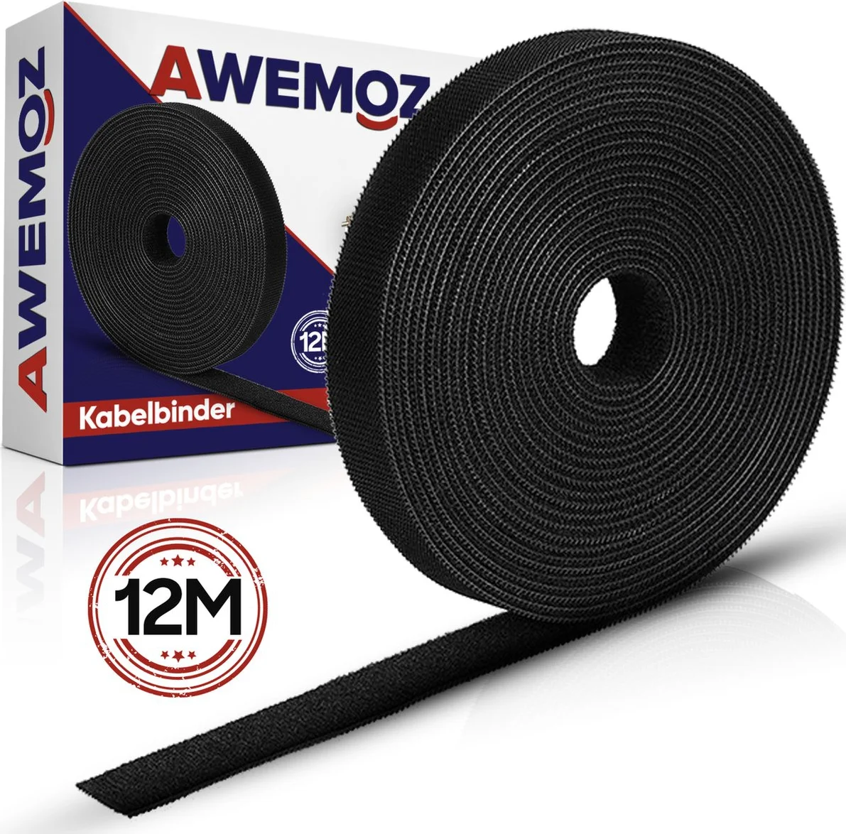 AWEMOZ Kabelbinders 12 Meter Lang - 1 CM breed - Kabelsbinders Klittenband - Zwarte Kabel Organiser - Kabel management - Cable Organizer