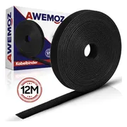 AWEMOZ Kabelbinders 12 Meter Lang - 1 CM breed - Kabelsbinders Klittenband - Zwarte Kabel Organiser - Kabel management - Cable Organizer