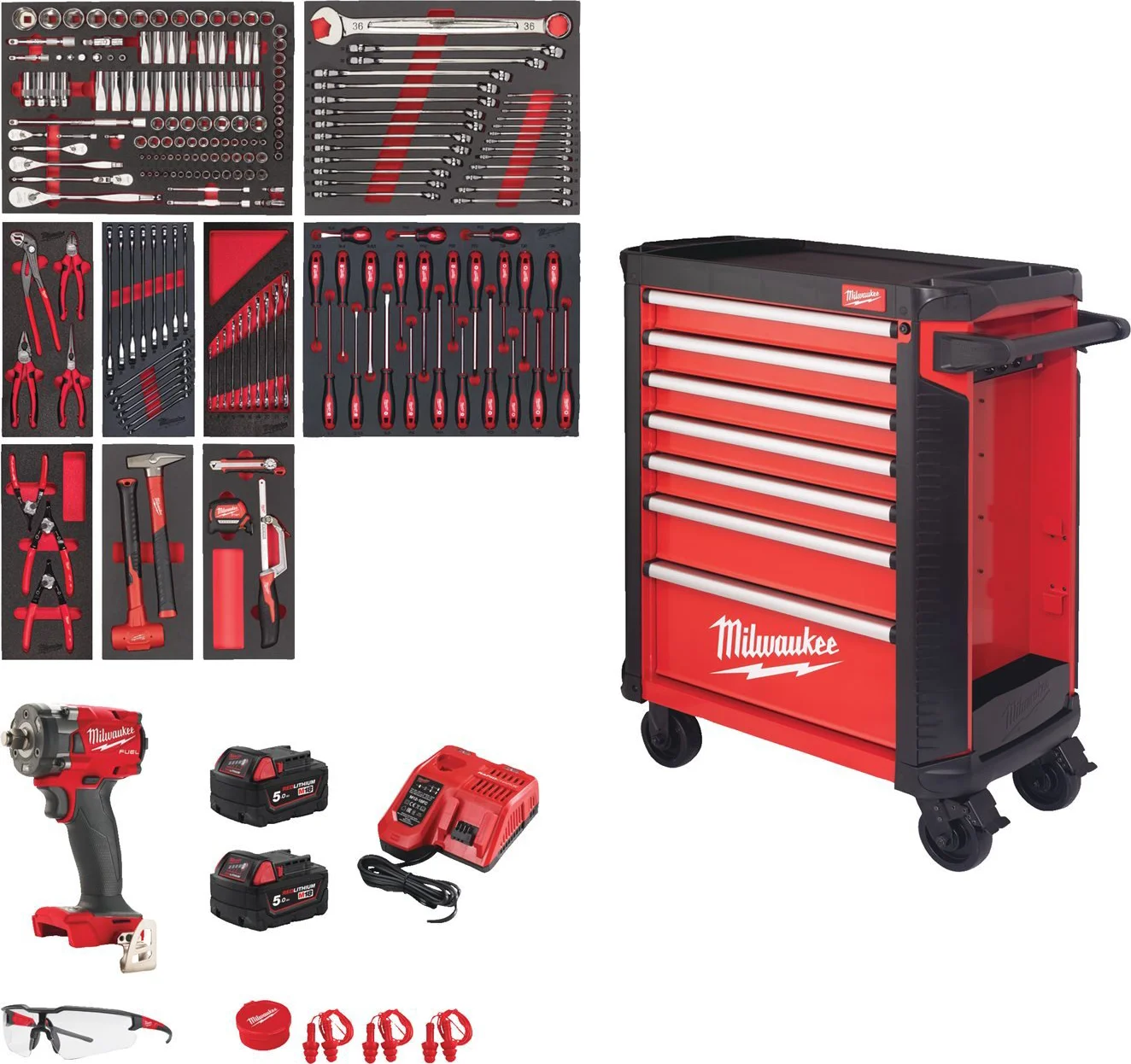 Milwaukee TOOLGUARD™ Gevulde stalen gereedschapswagen rood 78cm EU premium uitvoering 246-delig - 4932493817