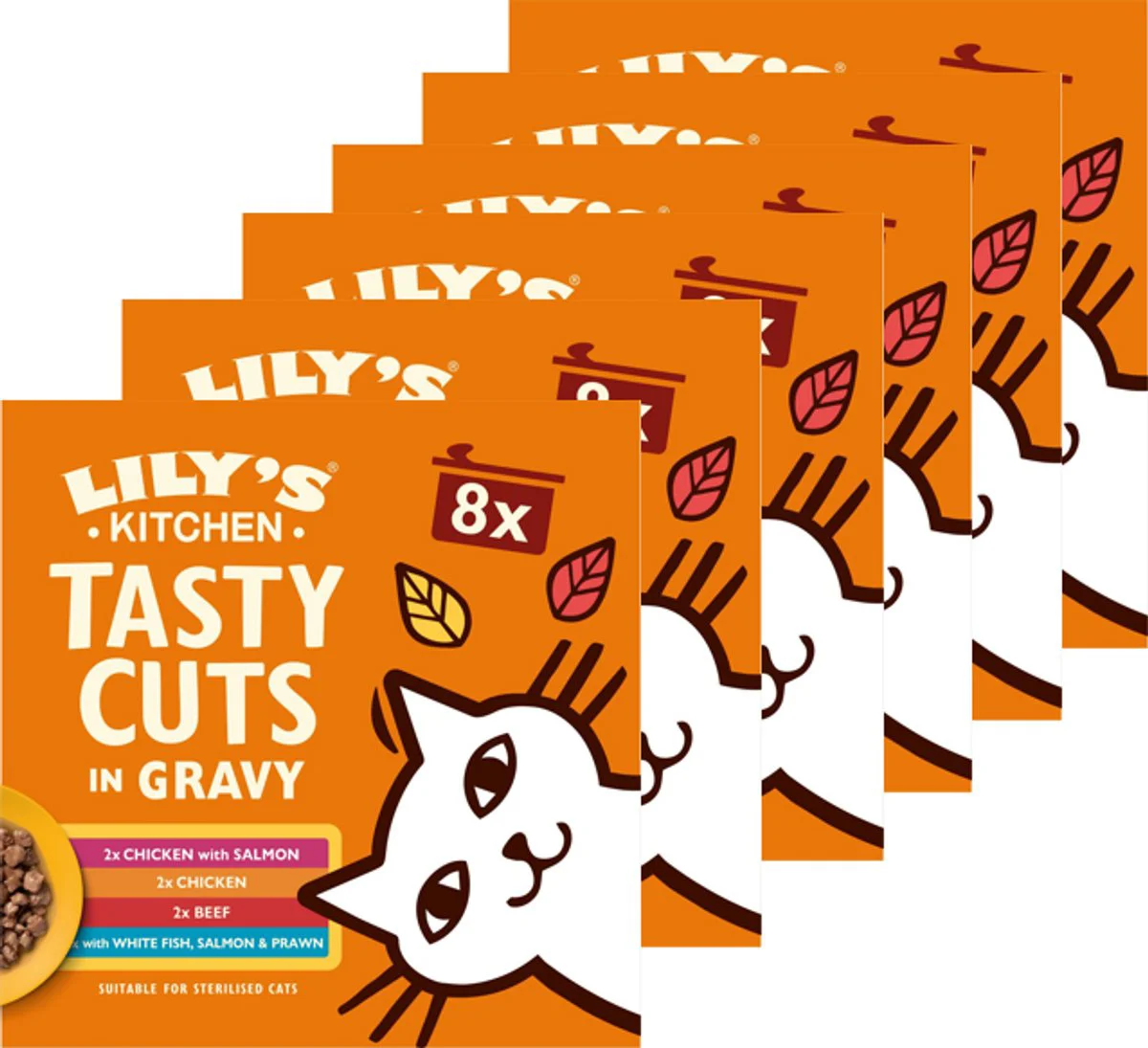 6x Lily's Kitchen Kattenvoer Nat Tasty Cuts in Saus Multipack 8x85 gr