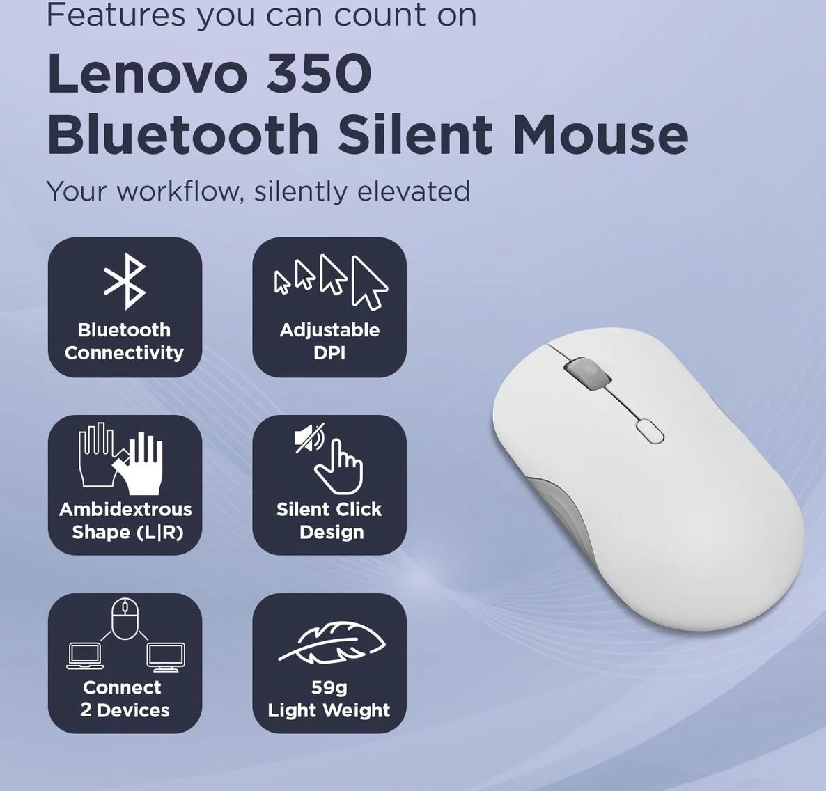 Lenovo 350 Bluetooth Stille Muis Cloud Grey