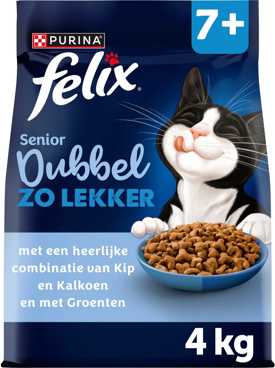 4x Felix Kattenvoer Droog Dubbel Zo Lekker Senior Kip & Kalkoen 4 kg