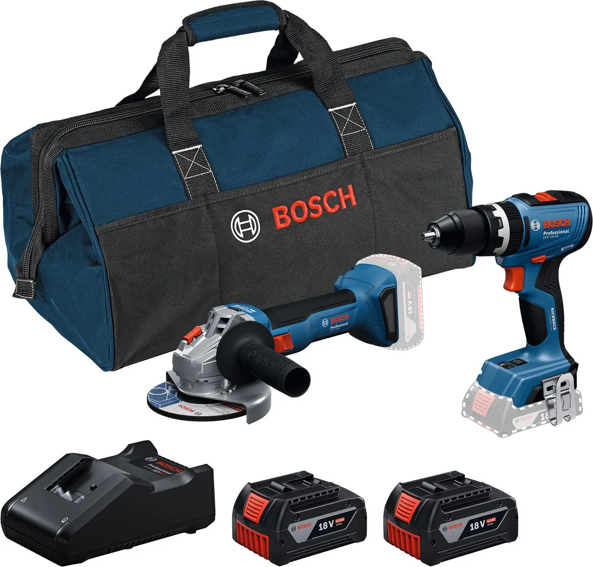Bosch Professional Accu combiset 2-delig GSB 18V-65 + GWS 18V-8 18V 4.0Ah in tas - 0615A5008Z