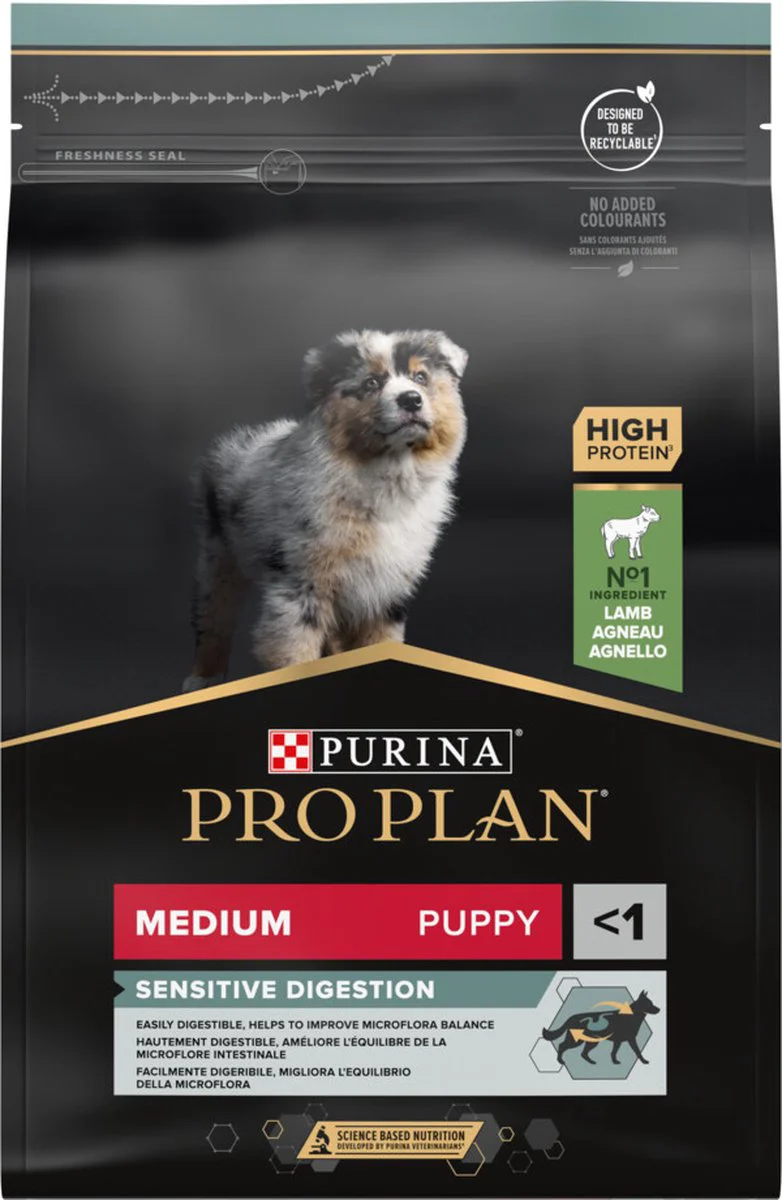 4x Pro Plan Hondenvoer Droog Puppy Medium Sensitive Digestion Lam 3 kg