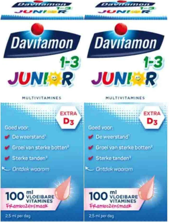 2x Davitamon Junior 1+ Framboos 100 ml