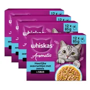 4x Whiskas Kattenvoer Nat Aromatic Adult 1+ Zeevruchten Selectie Multipack 12x85 gr