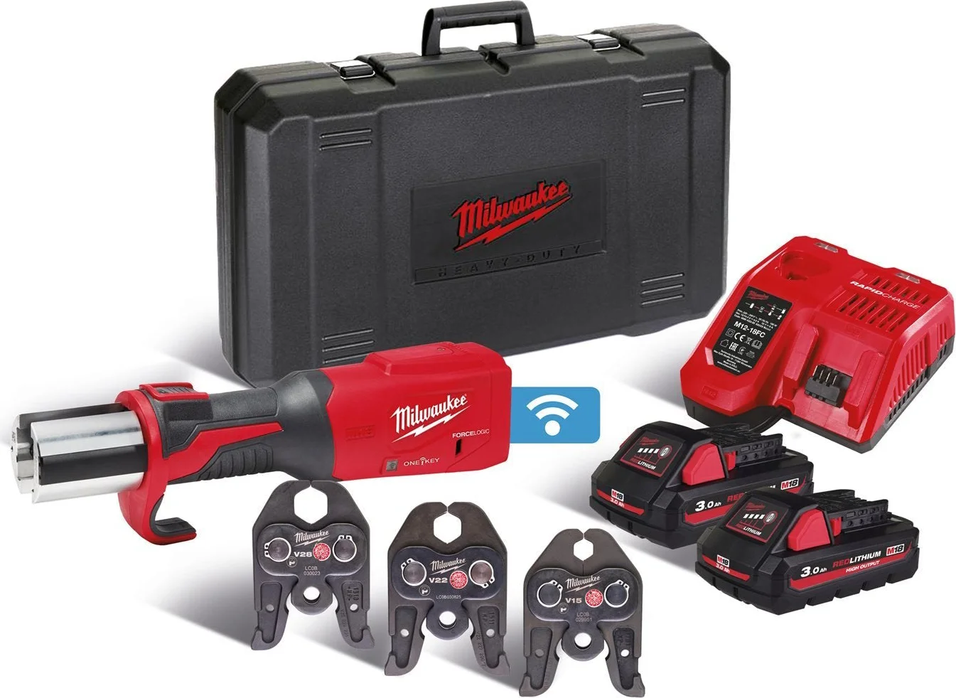 Milwaukee M18 ONEBLHPT-302C V-Set FORCE LOGIC™ Accu hydraulische perstool 18V 3.0Ah in koffer - 4933478308