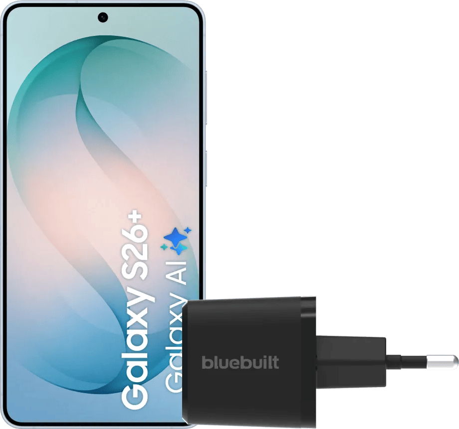 Samsung Galaxy S26 Plus 512GB Lichtblauw 5G + BlueBuilt Oplader 45 Watt Zwart