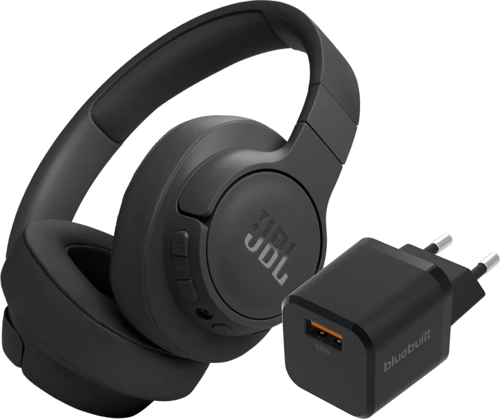 JBL Tune 770NC Zwart + BlueBuilt Quick Charge Oplader met Usb A Poort 18W Zwart