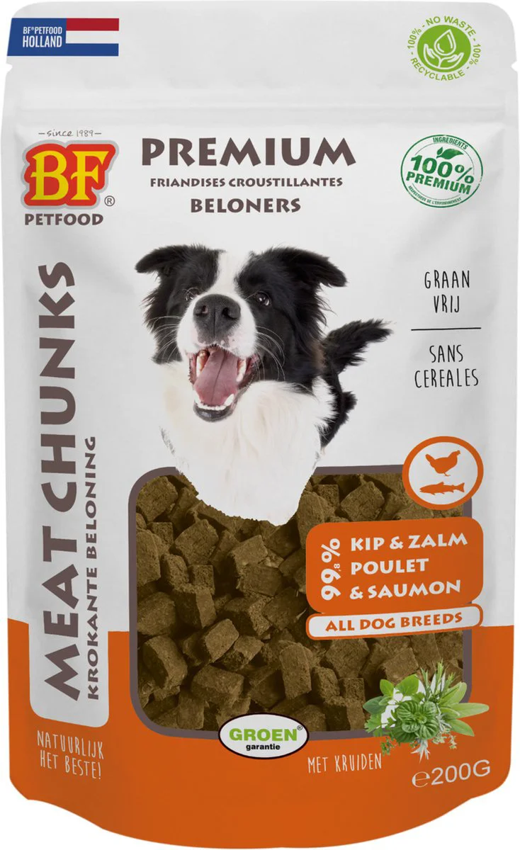 BF Petfood Meat Chunks Kip - Zalm 200 gr
