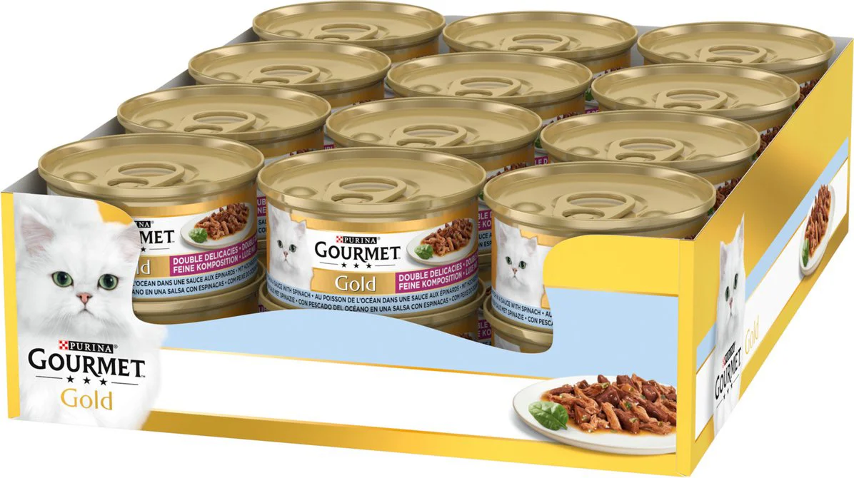 24x Gourmet Gold Kattenvoer Nat Luxe Mix Zeevis - Spinazie 85 gr