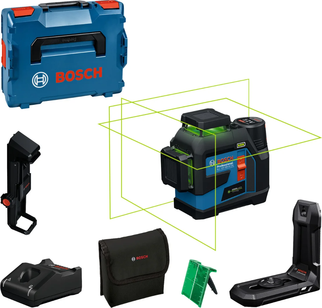 Bosch Professional GLL 12V-100-33 CG Kruislijnlaser groen 3x360° 12V 2.0Ah in L-Boxx - 0601065401