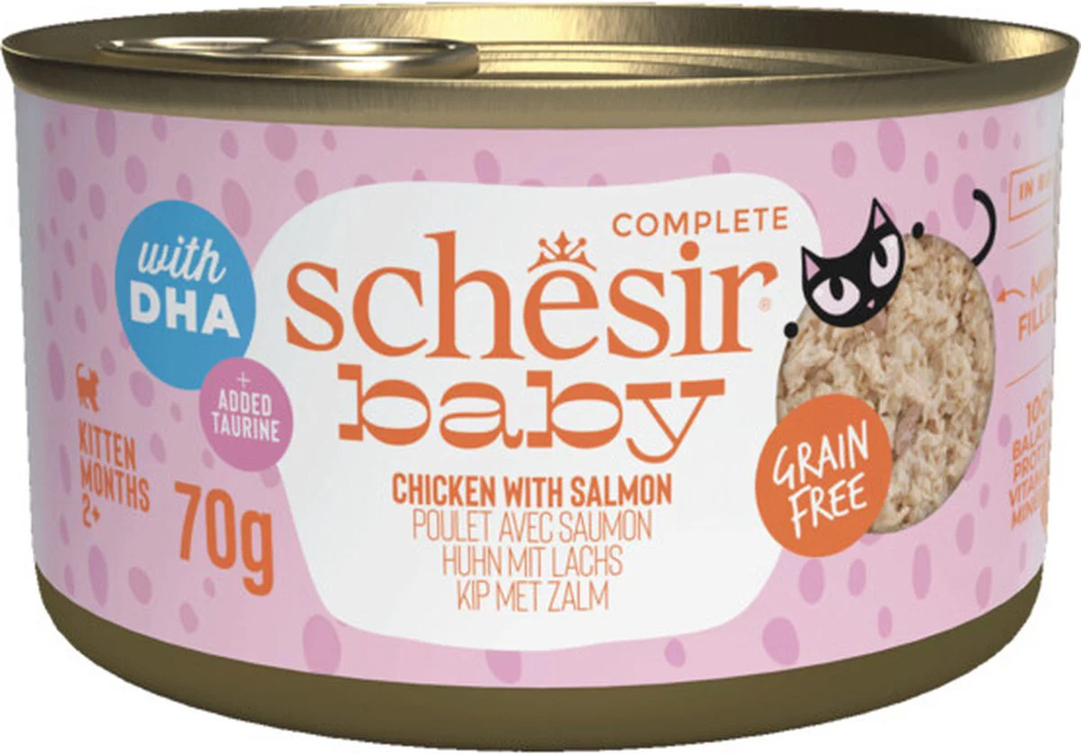 12x Schesir Baby Kitten Bouillon Kip & Zalm 70 gr