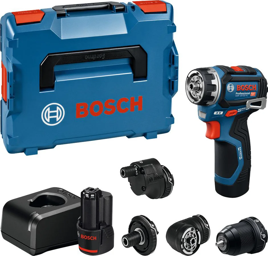 Bosch Professional GSR 12V-32 FC FlexiClick schroefboormachine +4 opzetstukken 12V 2.0Ah in L-Boxx - 06019N7101