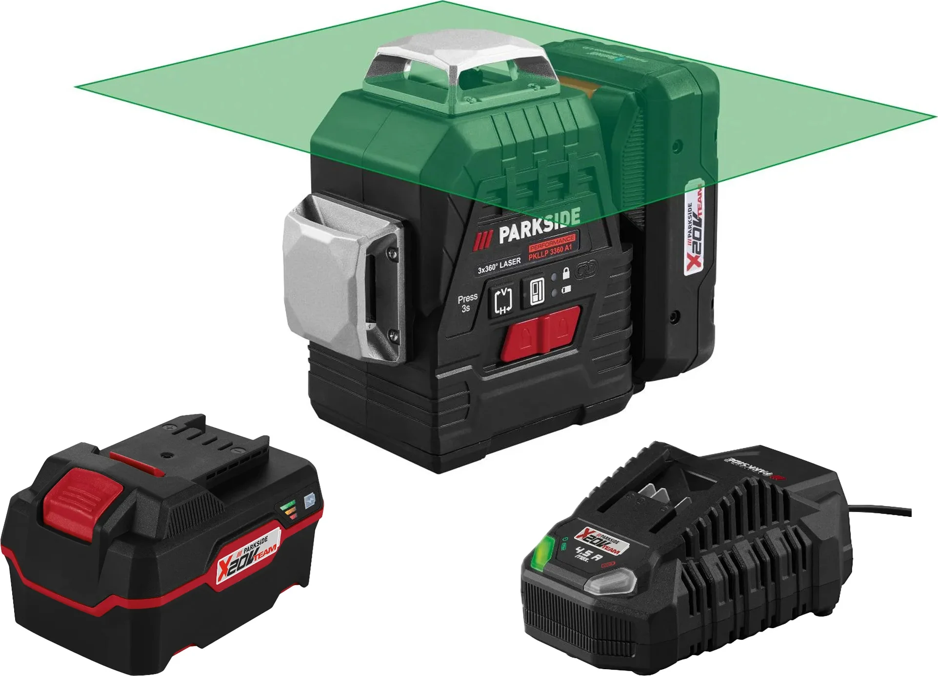 PARKSIDE Accu-kruislijnlaser 20 V, met accu 4 Ah en snellader 4,5 A