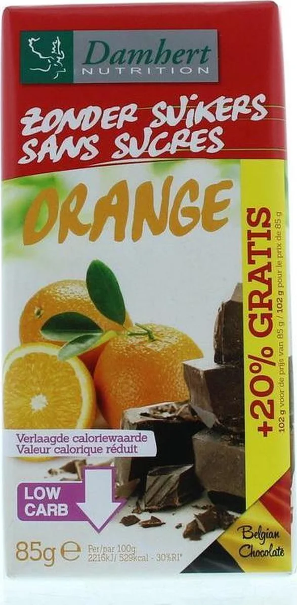 Damhert Zonder Suikers Chocoladetablet Puur Orange 85GR