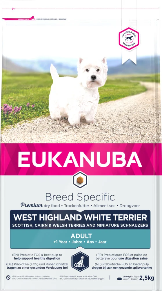 3x Eukanuba Hondenvoer Droog Adult West Highland White Terrier Kip 2,5 kg